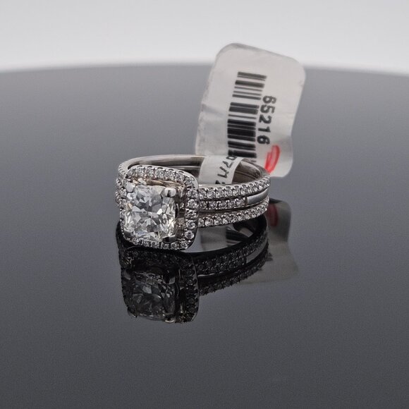 18K White Gold Simon G 1.48TCW Fracture Filled Diamond Wedding Set Size 5.75 - Picture 10 of 16